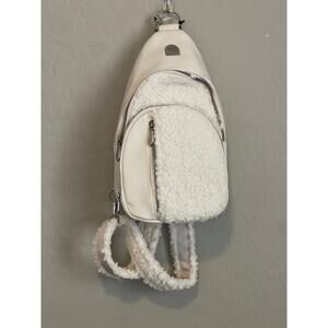 House of Harlow 1960 NWT Cream Off White Sherpa Sling Bag One Shoulder Backpack